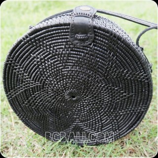 new black color ata rattan grass handwoven handbag circle design